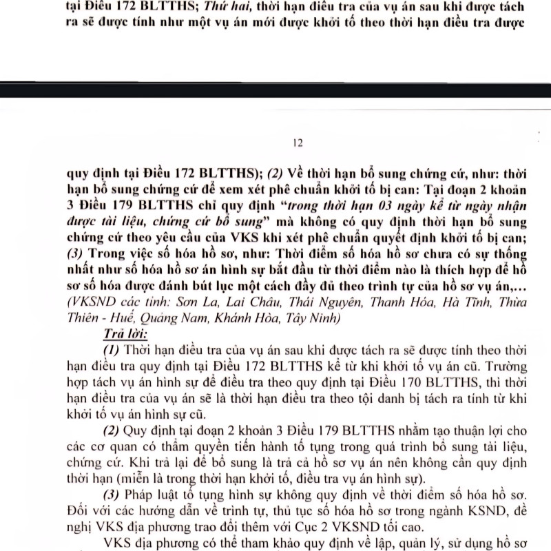 Thời hạn điều tra trong trường hợp tách vụ án?